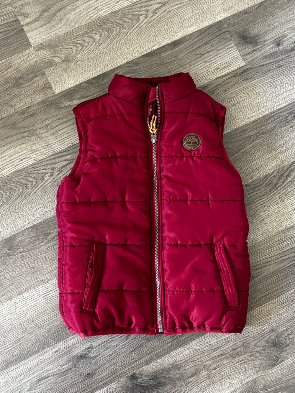 Red Quilted Puffer Vest with Timberland Logo Patch